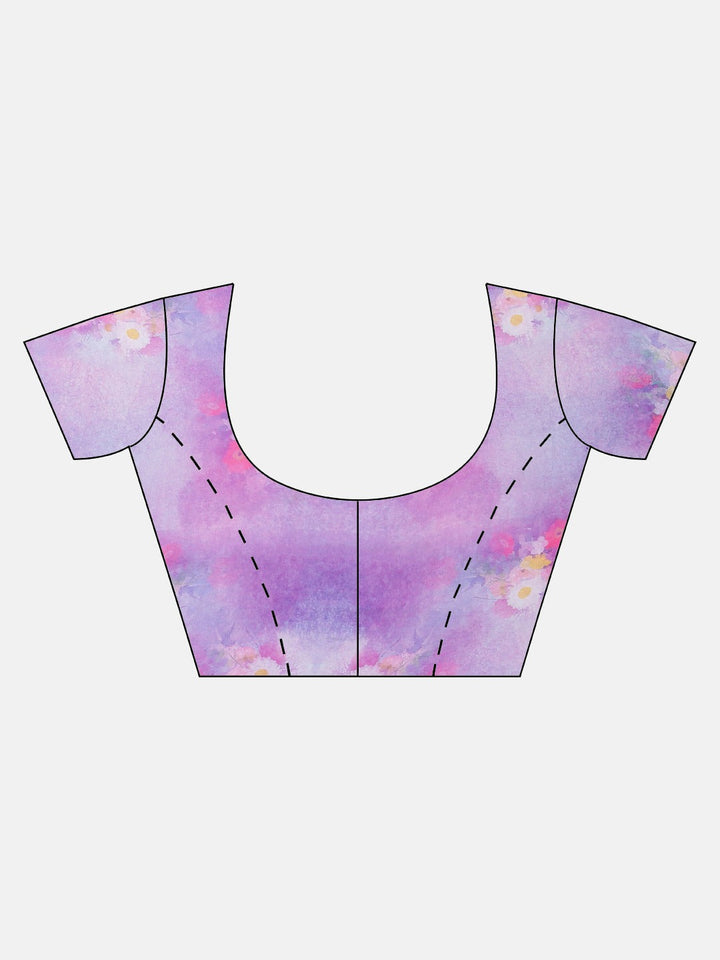 Neerus Purple crepe printed saree - detail view 2