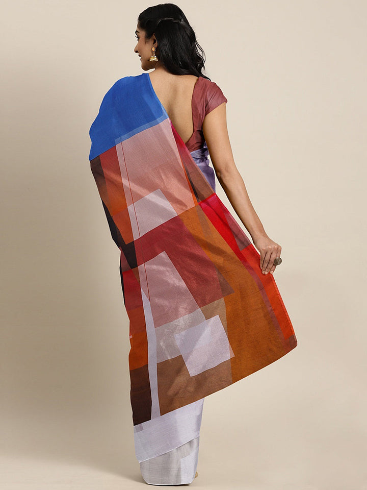 Neerus Multi crepe printed saree with blouse piece - back view
