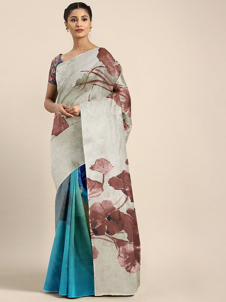 Neerus Blue Crepe Solid Saree - front view