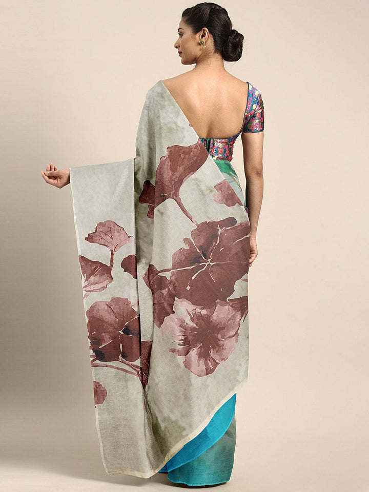 Neerus Blue Crepe Solid Saree - back view