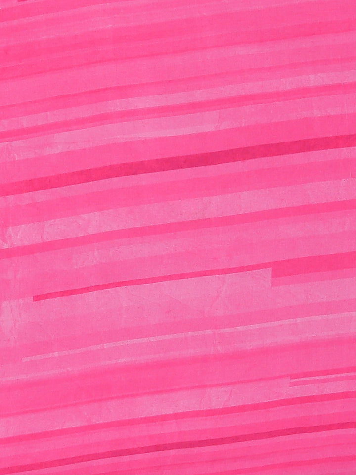 Neerus Blue pink crepe printed saree with blouse - detail view 3