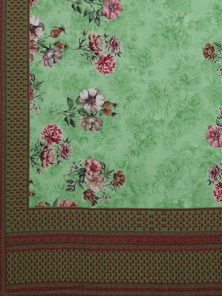 Neerus Green crepe printed saree with blouse piece - detail view 1