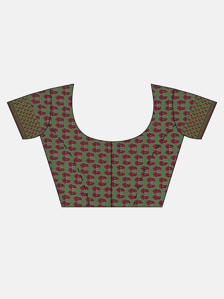 Neerus Green crepe printed saree with blouse piece - detail view 2