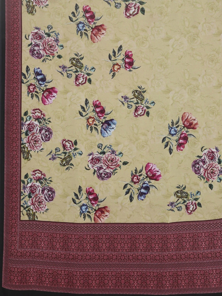 Neerus Green crepe printed saree with blouse piece - detail view 1