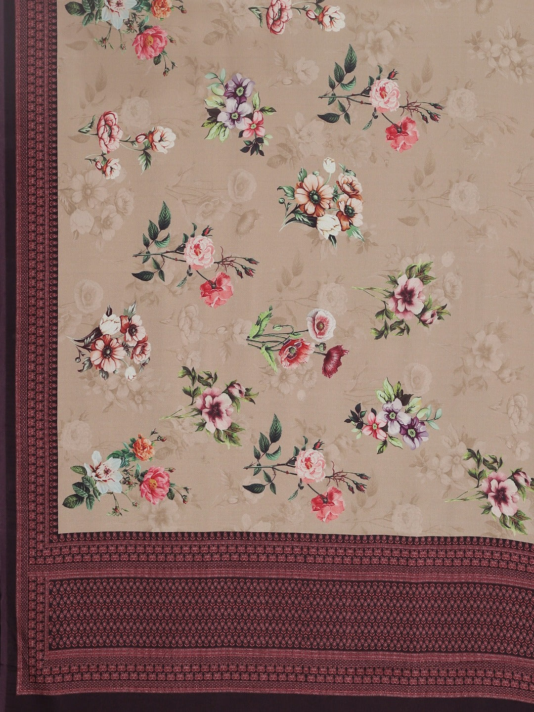 Neerus Beige crepe printed saree - detail view 1