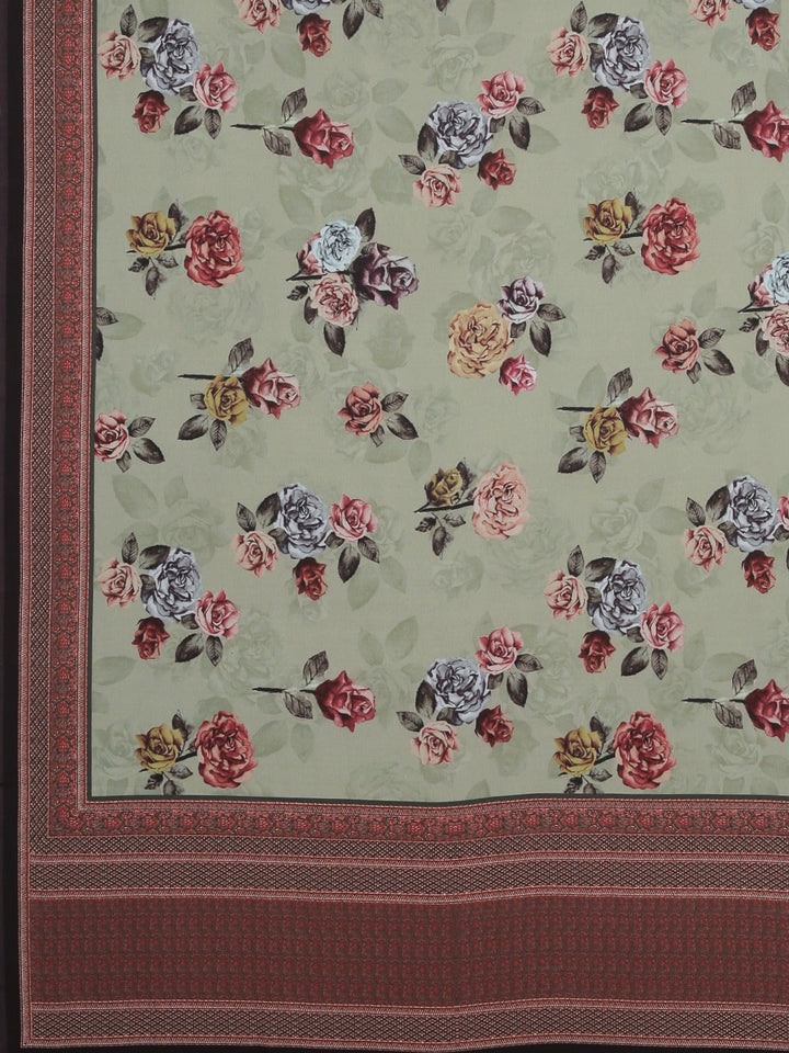 Neerus Green crepe printed saree with blouse piece - detail view 1
