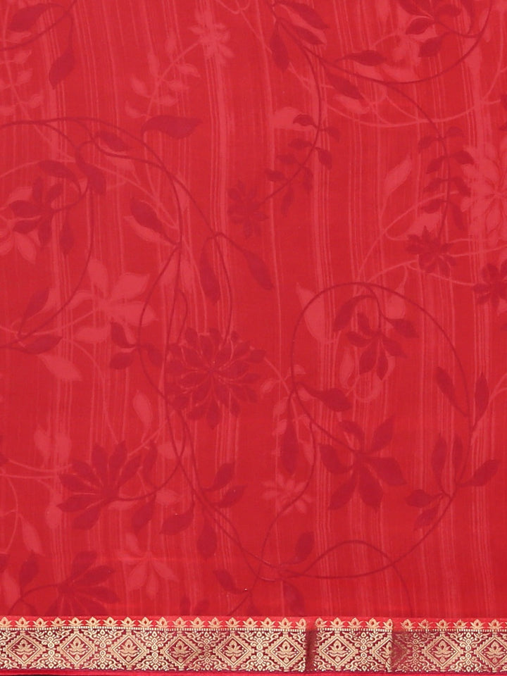 Neerus Red georgette printed saree with blouse piece - side view