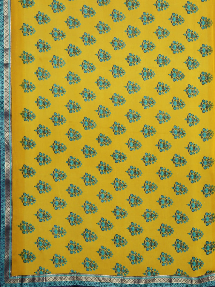 Neerus Yellow georgette printed saree with blouse piece - detail view 1