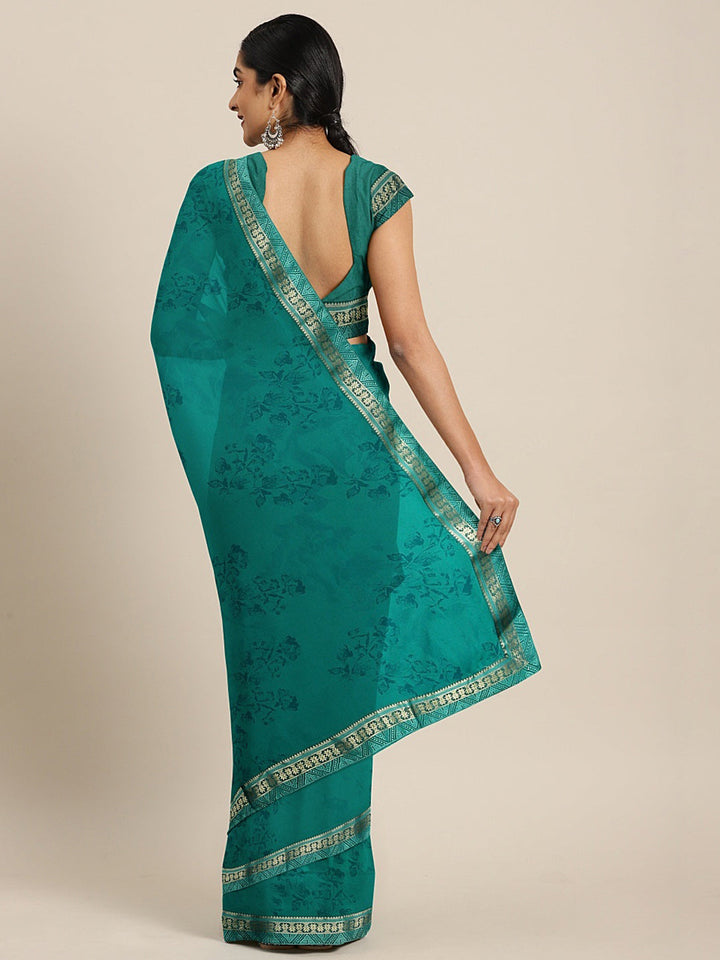 Neerus Blue georgette printed saree - back view