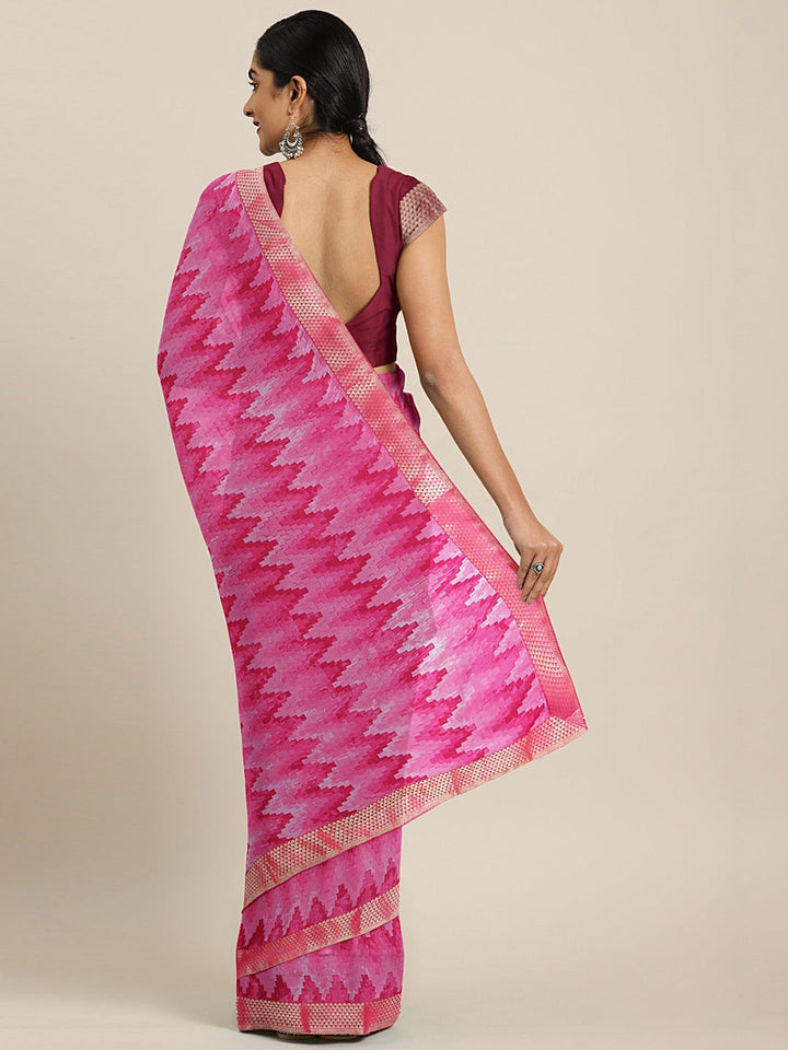 Neerus Pink georgette printed saree - back view