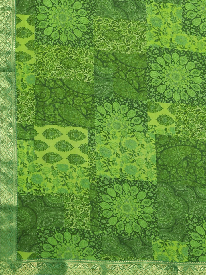 Neerus Green georgette printed saree - detail view 1