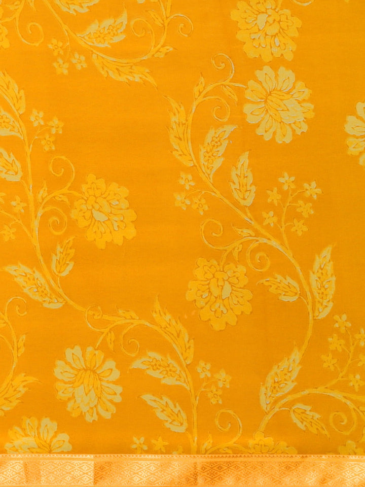 Neerus Yellow georgette printed saree with blouse - back view