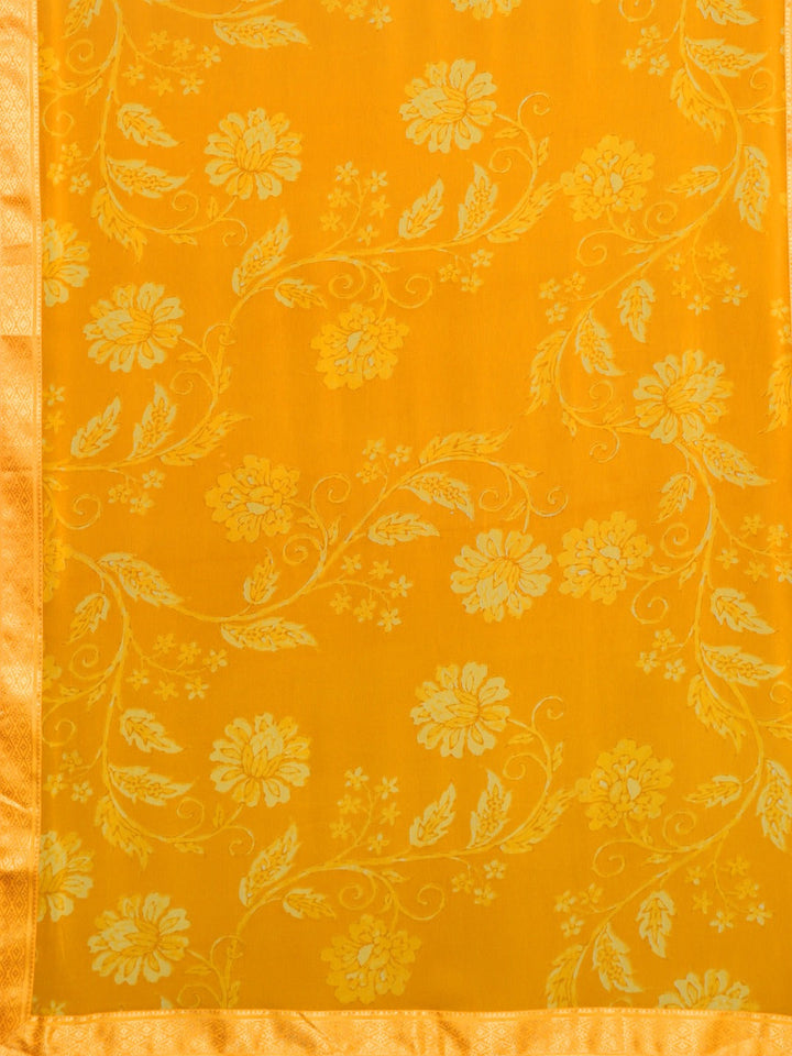 Neerus Yellow georgette printed saree with blouse - side view