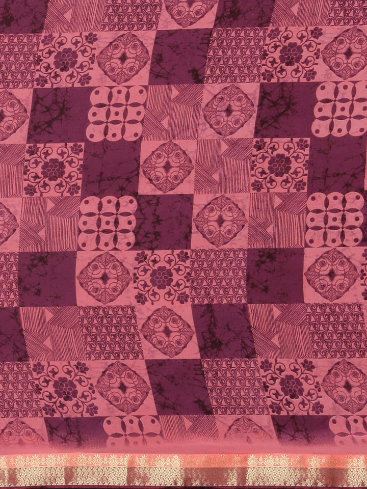 Neerus Purple georgette printed saree with blouse - side view