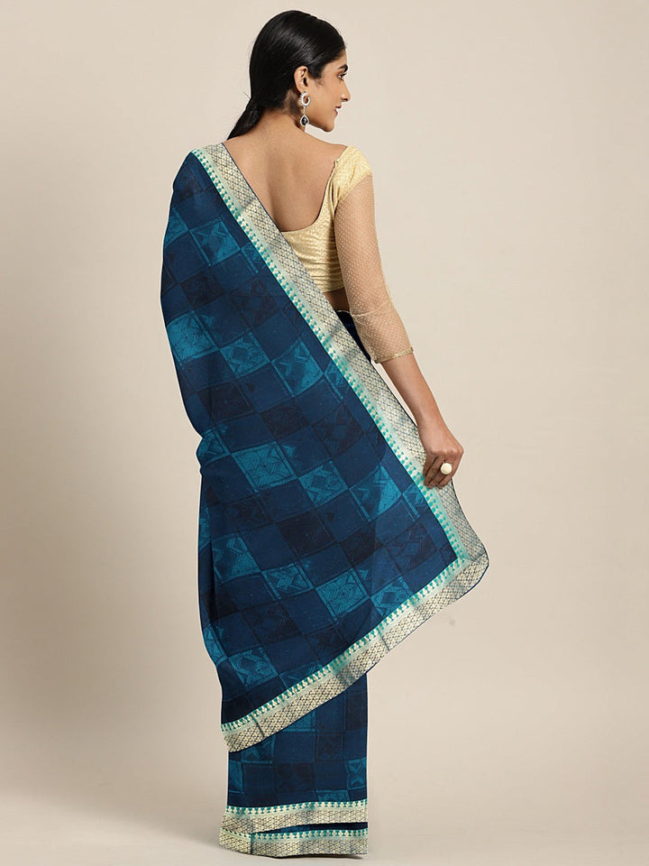 Neerus Blue georgette printed saree - back view