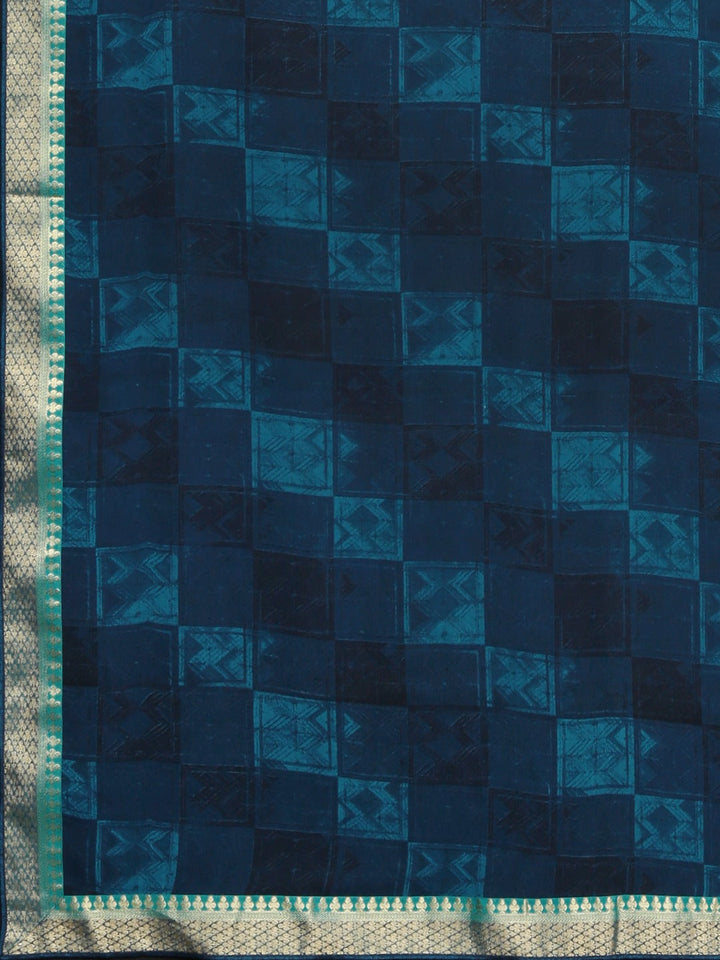 Neerus Blue georgette printed saree - detail view 1