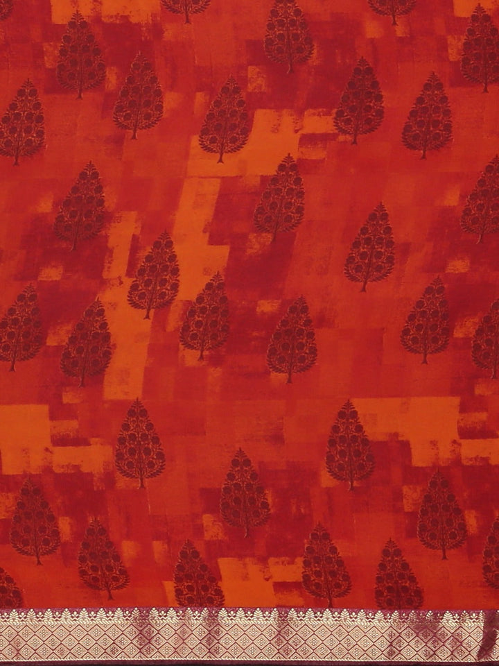 Neerus Red georgette printed saree - side view