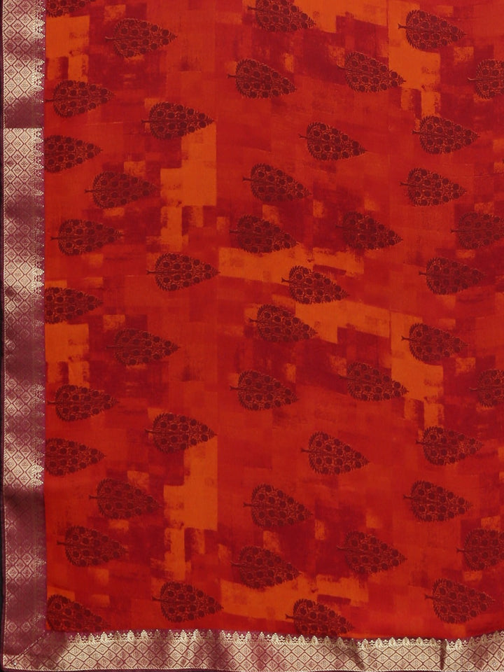 Neerus Red georgette printed saree - detail view 1