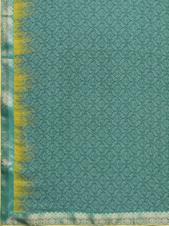 Neerus Blue georgette printed saree with blouse piece - detail view 1