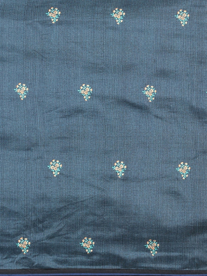 Neerus Blue georgette printed saree with blouse piece - side view