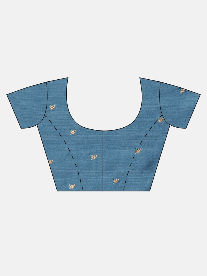 Neerus Blue georgette printed saree with blouse piece - detail view 2