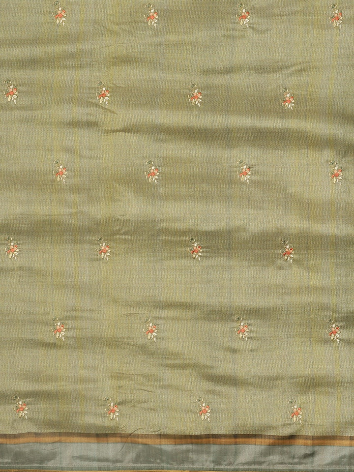 Neerus Green printed saree with blouse piece - side view