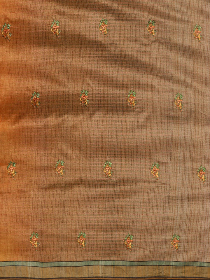 Neerus Brown georgette printed saree with blouse - side view
