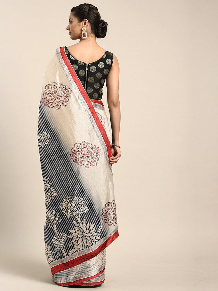 Neerus Grey georgette printed saree with blouse - back view