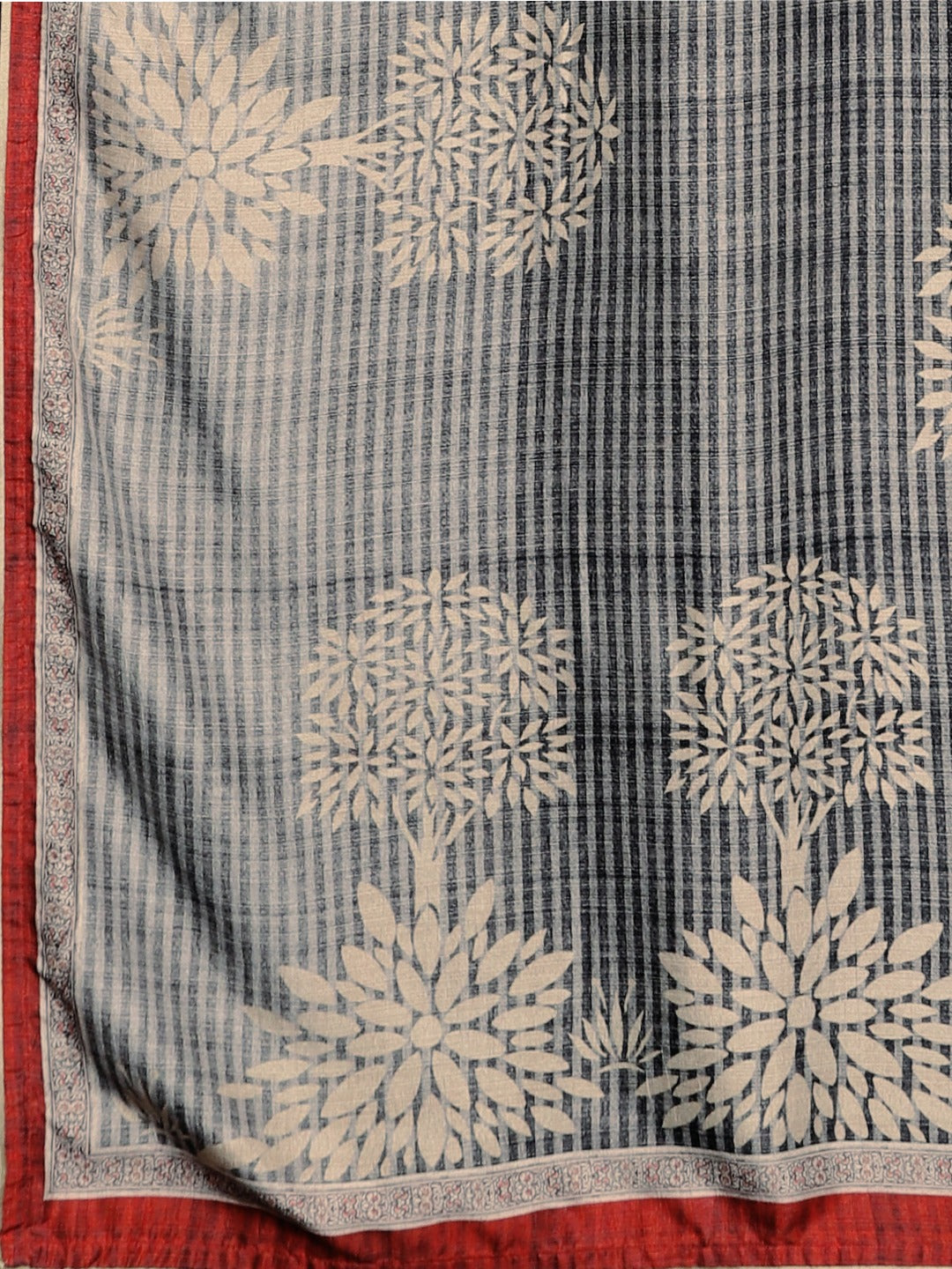 Neerus Grey georgette printed saree with blouse - detail view 1