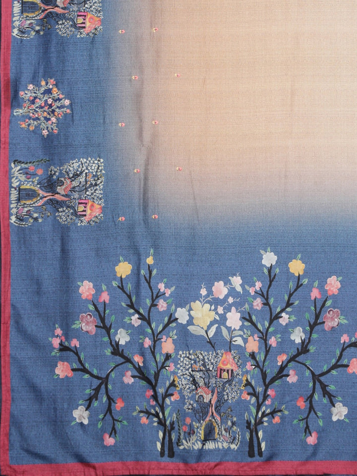 Neerus Beige georgette printed saree with blouse piece - detail view 1
