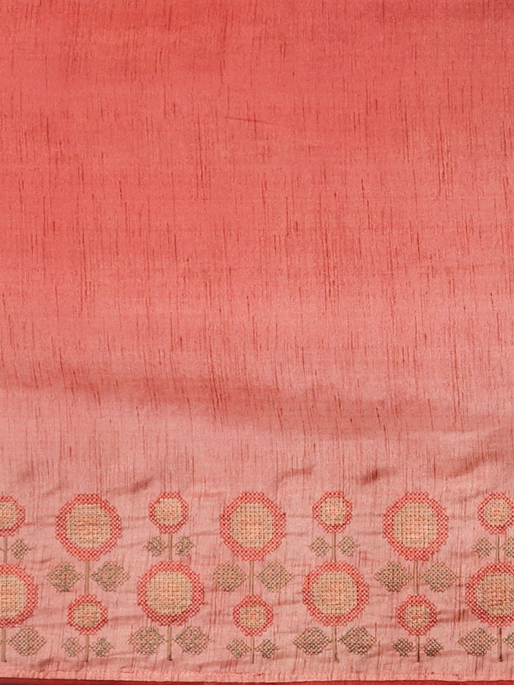 Neerus Orange georgette printed saree with blouse - side view