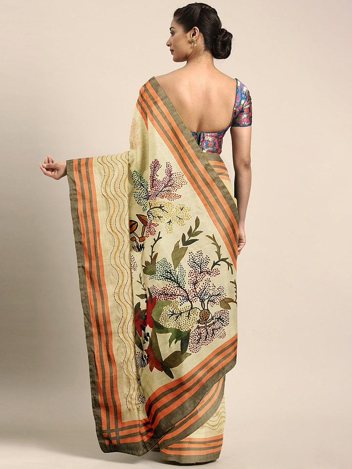 Neerus Yellow georgette printed saree - back view