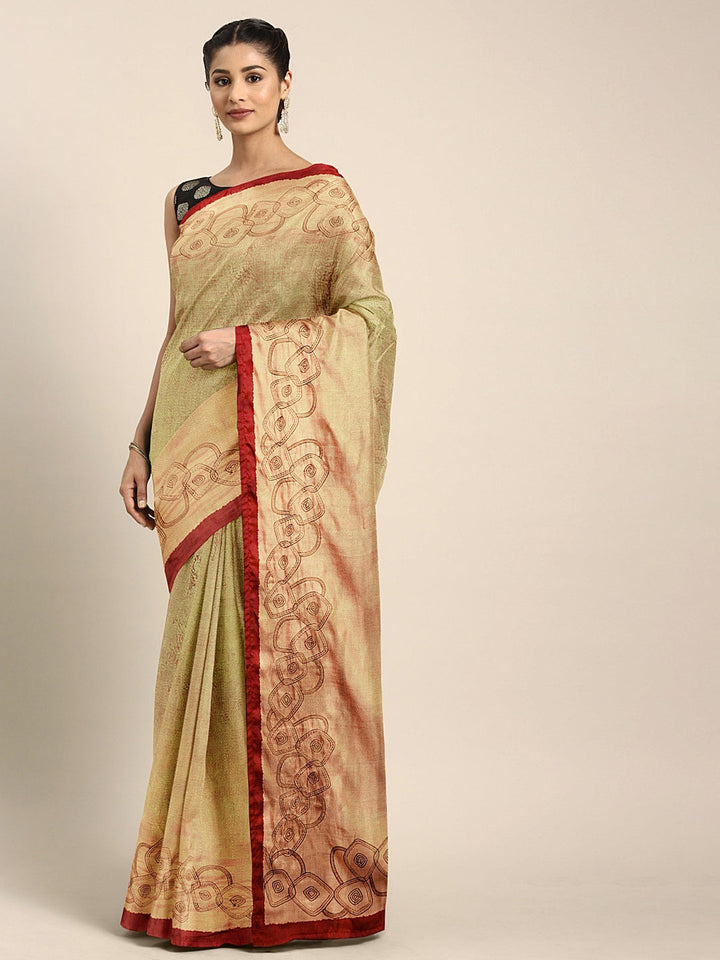 Neerus Green georgette printed saree with blouse piece - front view