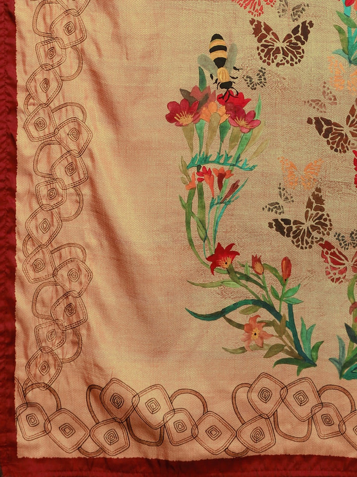 Neerus Green georgette printed saree with blouse piece - detail view 1