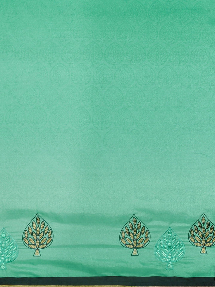 Neerus Green printed saree with blouse piece - side view