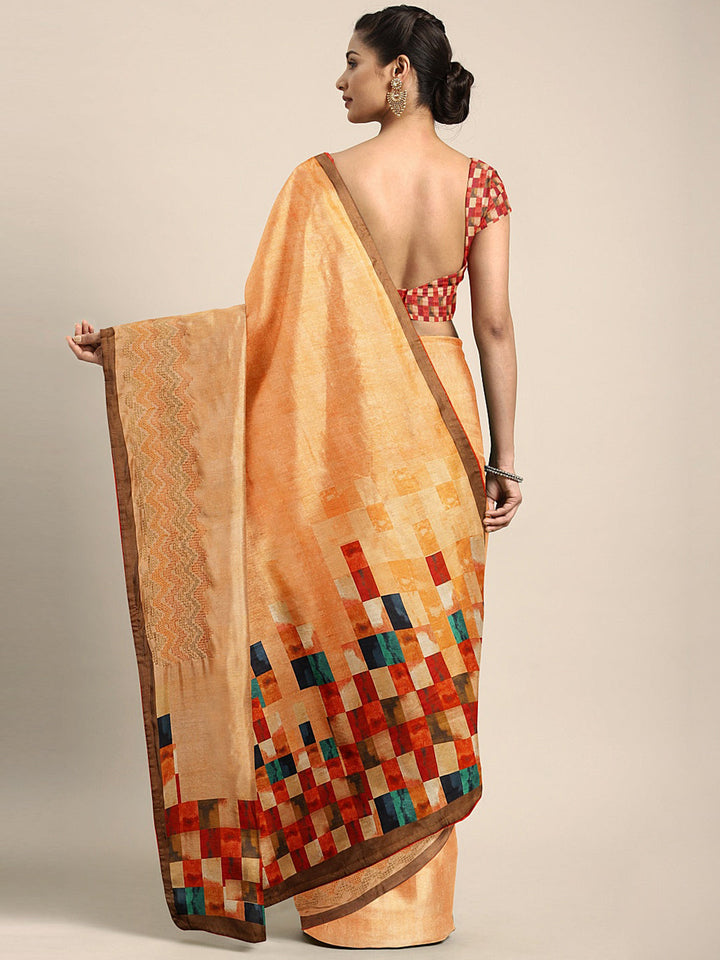 Neerus Orange georgette printed saree - back view