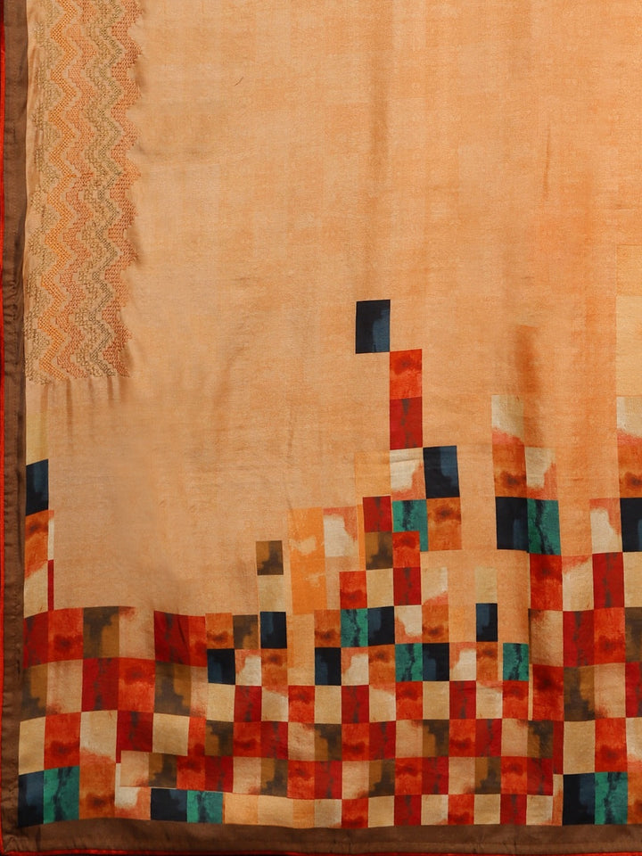 Neerus Orange georgette printed saree - detail view 1