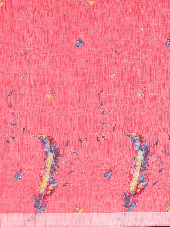 Neerus Pink georgette printed saree with blouse - side view