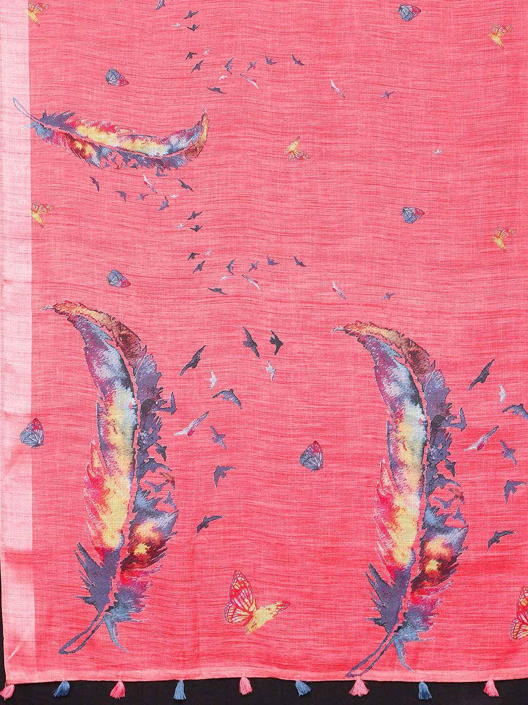 Neerus Pink georgette printed saree with blouse - detail view 1