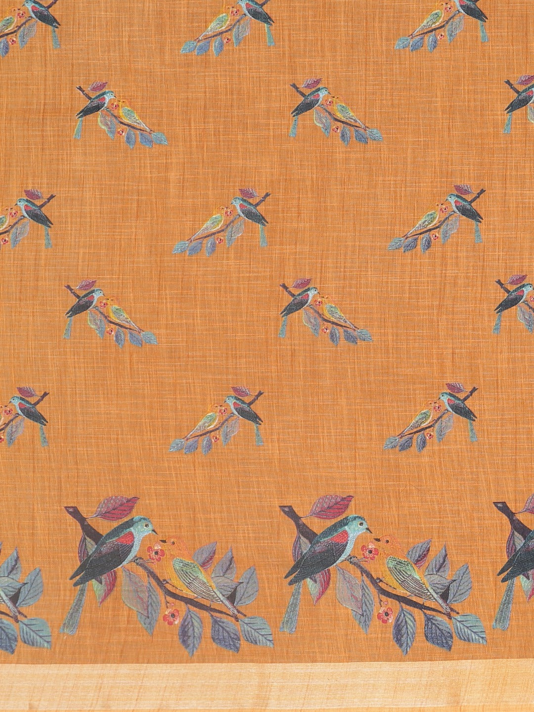 Neerus Orange printed saree with blouse piece - side view