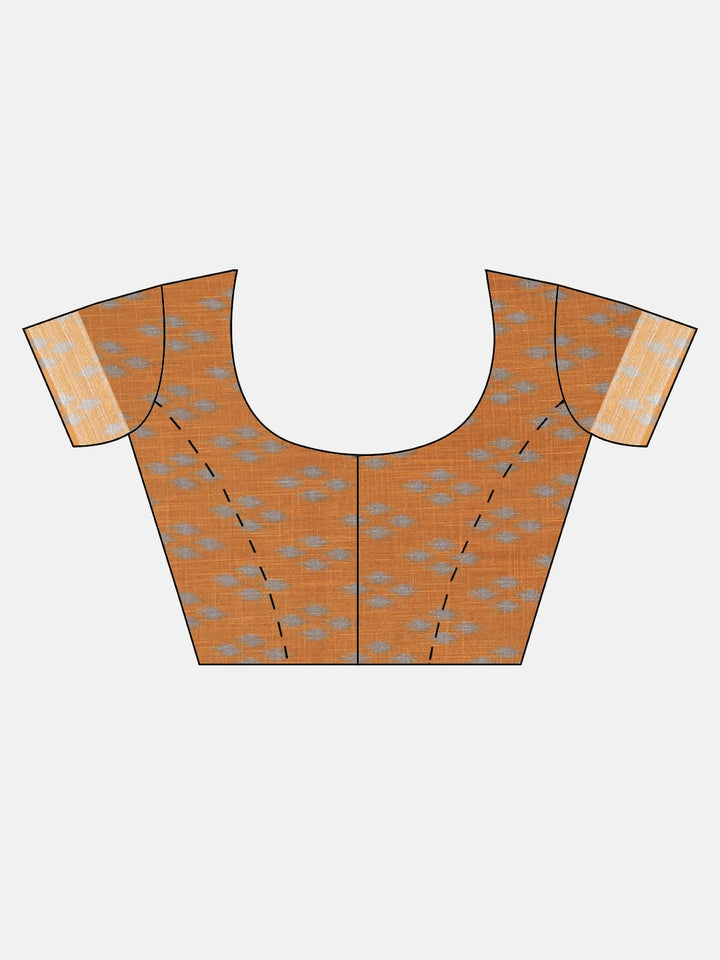 Neerus Orange printed saree with blouse piece - detail view 2