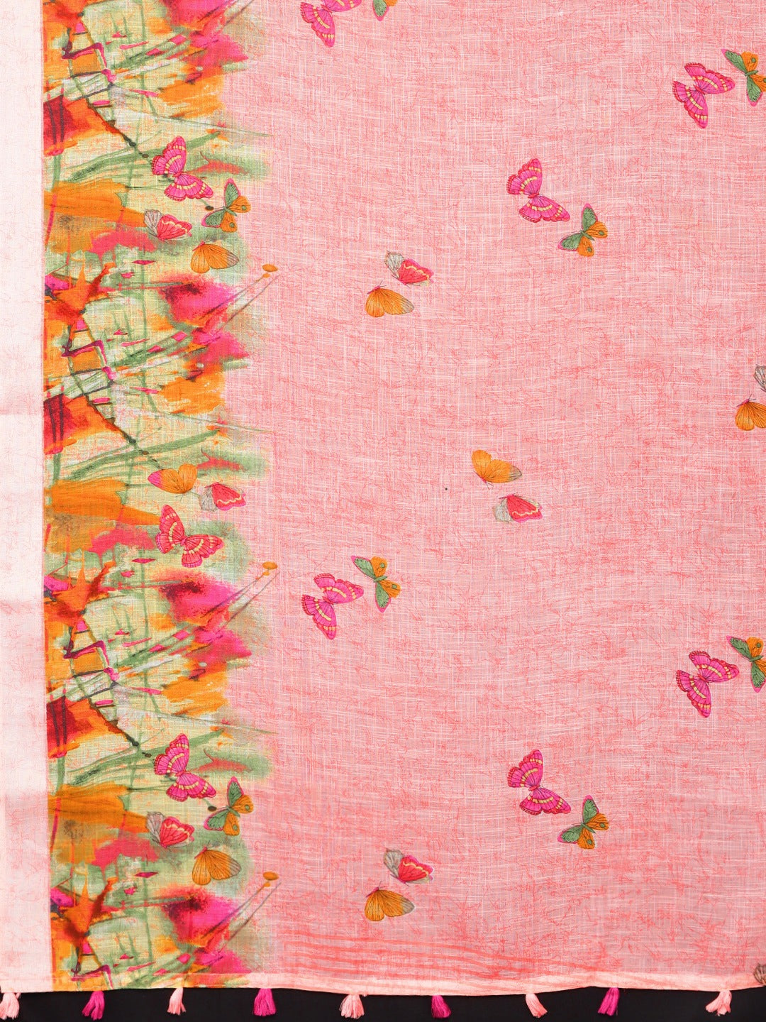 Neerus Pink georgette printed saree with blouse - detail view 1