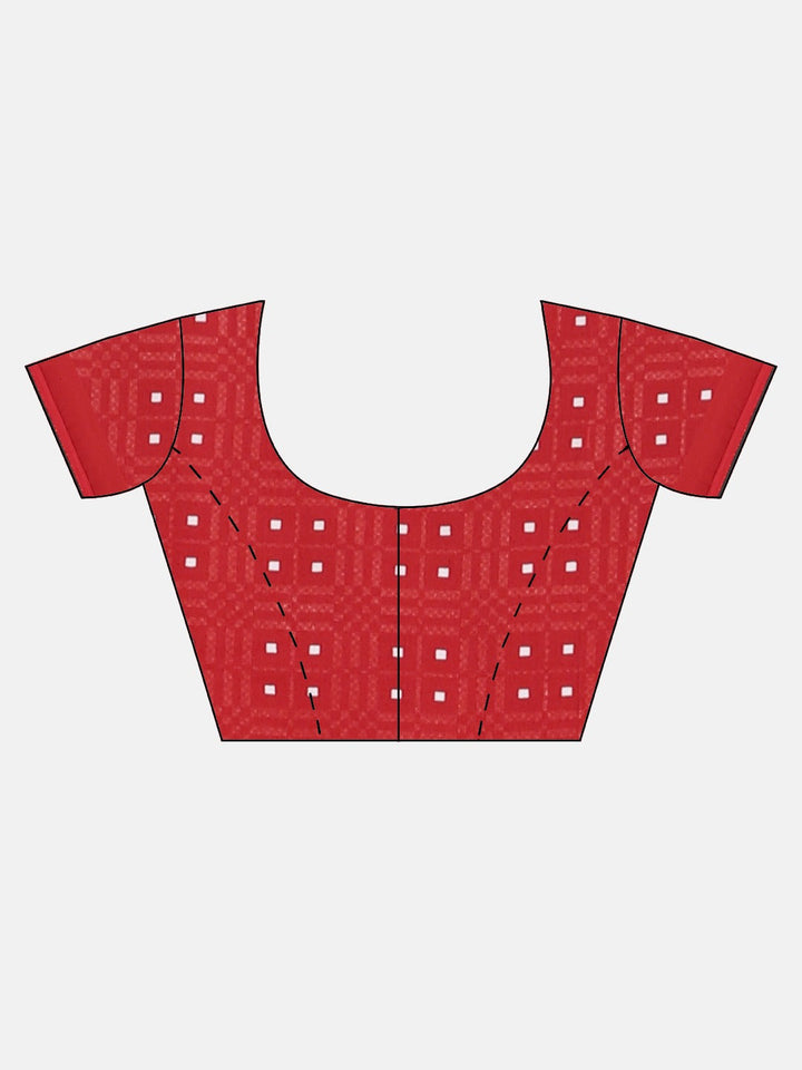 Neerus Red georgette printed saree with blouse piece - detail view 2