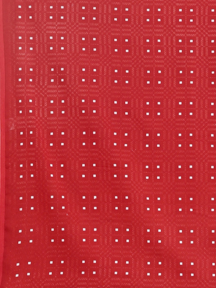 Neerus Red georgette printed saree with blouse piece - detail view 3