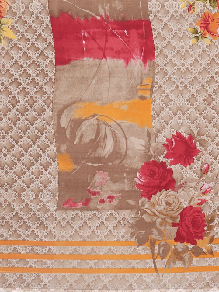 Neerus Beige georgette printed saree - side view