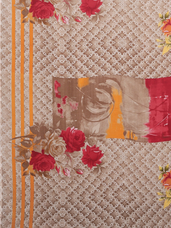 Neerus Beige georgette printed saree - detail view 1