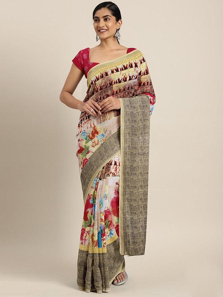 Neerus Multi georgette printed saree - front view