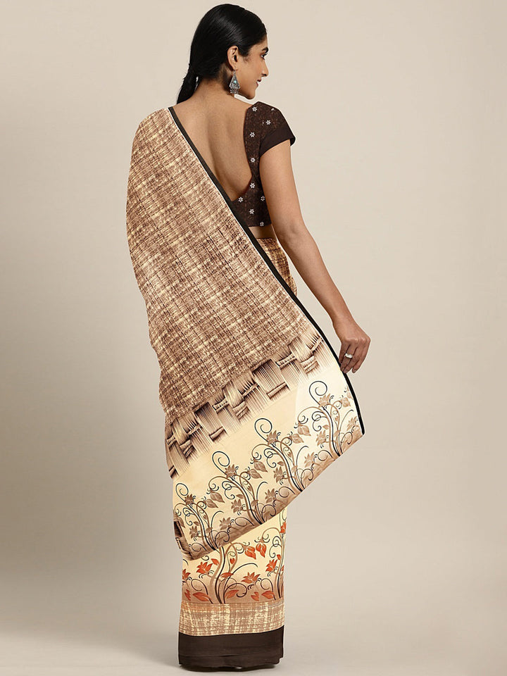 Neerus Beige Georgette Printed Saree - back view