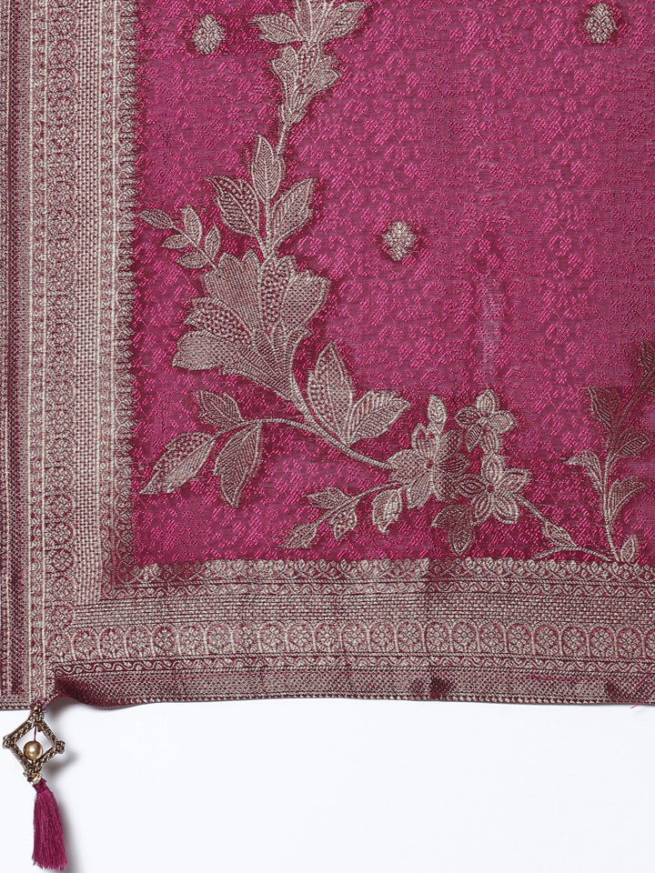 Magenta Silk embroidered three piece suit set