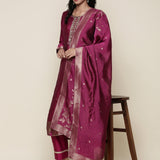 Magenta Silk embroidered three piece suit set